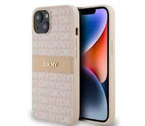 DKNY PU-Leder-Rückseite mit Ton-in-Ton-Streifenmuster für Apple iPhone 14, Rosa