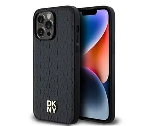DKNY PU-Leder Repeat Pattern Stack Logo Magsafe Back Cover für Apple iPhone 13 Pro Max Schwarz