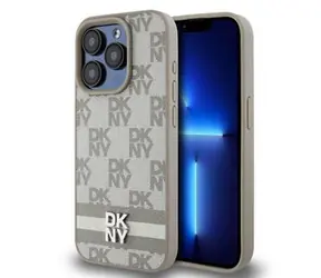 DKNY PU-Leder-Rückseite mit Karomuster und Streifen für Apple iPhone 13 Pro, Beige