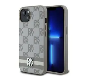 DKNY PU-Leder-Rückseite mit Karomuster und Streifen für Apple iPhone 13, Beige
