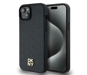 DKNY PU Leder Repeat Pattern Stack Logo Magsafe Back Cover für Apple iPhone 13 Schwarz
