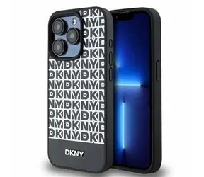 DKNY MagSafe-Rückseite aus PU-Leder mit wiederkehrendem Muster und Streifen auf der Unterseite für Apple iPhone 12/12 Pro, Schwarz