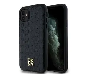 DKNY PU-Leder Repeat Pattern Stack Logo Magsafe Back Cover für Apple iPhone 11 Schwarz