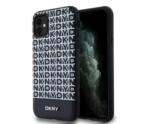 DKNY MagSafe-Rückseite aus PU-Leder mit wiederkehrendem Muster und Streifen auf der Unterseite für Apple iPhone 11, Schwarz