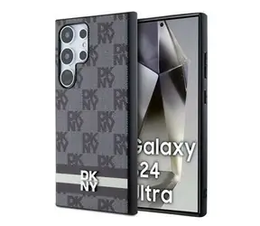 DKNY PU-Leder-Rückseite mit Karomuster und Streifen für Samsung Galaxy S24 Ultra, Schwarz