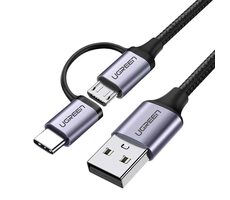 Ugreen US177 Ladekabel USB-A (M) - USB-C/microUSB 1 m schwarz / QC3.0