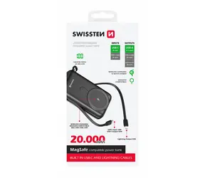 Swissten 22013934 POWER BANK 20000 mAh schwarz / Power Bank / 22,5 W / USB-C & USB & Lightning / Qi
