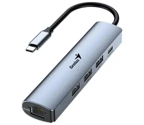 Genius UH-545 grau / USB-Hub / USB-C / 3x USB-A 3.0 / RJ45 1Gbit/s