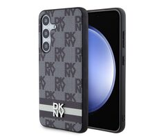 DKNY PU-Leder-Rückseite mit Karomuster und Streifen für Samsung Galaxy S24, Schwarz