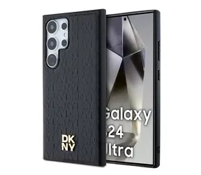 DKNY PU Leder Repeat Pattern Stack Logo Magsafe Back Cover für Samsung Galaxy S24 Ultra Schwarz