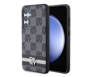 DKNY PU-Leder-Rückseite mit Karomuster und Streifen für Samsung Galaxy S24+, Schwarz