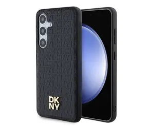 DKNY PU Leder Repeat Pattern Stack Logo Magsafe Back Cover für Samsung Galaxy S24+ Schwarz