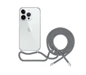 Epico Transparente Hülle mit Kordel für iPhone 14 PLUS schwarz-weiß