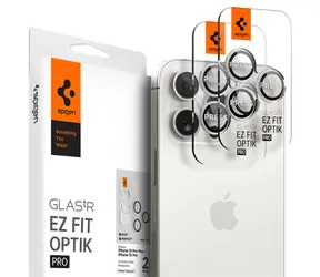 Spigen Glass tR EZ Fit Optik Pro Kameraschutzglas für Apple iPhone 15 Pro & 15 Pro Max 2 Stück weiß