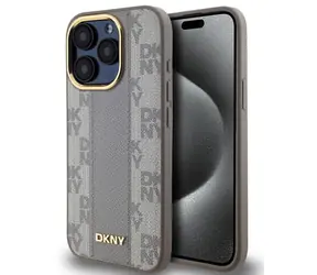 DKNY Magsafe-Rückseite aus PU-Leder mit Karomuster für Apple iPhone 15 Pro Max, Beige