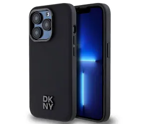 DKNY PU-Leder Stack Logo Magsafe Backcover für Apple iPhone 15 Pro Max Schwarz