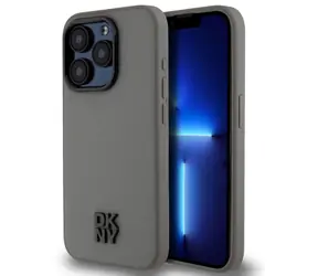 DKNY PU-Leder-Stack Logo -Magsafe-Rückseite für Apple iPhone 15 Pro Max Grau