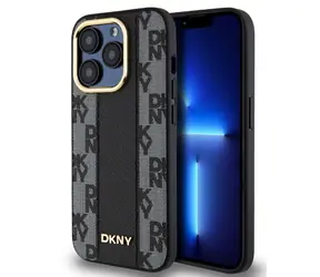 DKNY Magsafe-Rückseite aus PU-Leder mit Karomuster für Apple iPhone 15 Pro Max, Schwarz