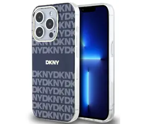 DKNY PC/TPU Repeat Pattern Tonal Stripe Magsafe Back Cover für Apple iPhone 15 Pro Blau