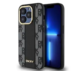 DKNY Magsafe-Rückseite aus PU-Leder mit Karomuster für Apple iPhone 15 Pro, Schwarz