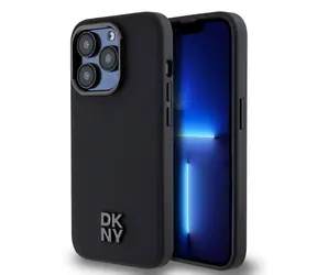 DKNY PU-Leder Stack Logo Magsafe Backcover für Apple iPhone 15 Pro Schwarz
