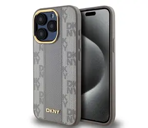 DKNY Magsafe-Rückseite aus PU-Leder mit Karomuster für Apple iPhone 15 Pro, Beige