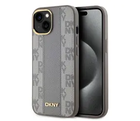 DKNY Magsafe-Rückseite aus PU-Leder mit Karomuster für Apple iPhone 15, Beige