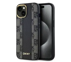 DKNY Magsafe-Rückseite aus PU-Leder mit Karomuster für Apple iPhone 15, Schwarz