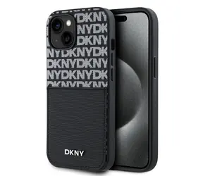 DKNY PU-Leder-Rückseite mit Kartenfach und Wiederholungsmuster für Apple iPhone 15, Schwarz