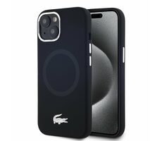 Lacoste Liquid Silicone Microfiber Silver Croc Logo MagSafe Back Cover für Apple iPhone 15 Schwarz