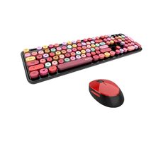 MOFII Sweet 2.4G schwarz-rot / Kabelloses Tastatur + Maus-Set / US-Layout / 2,4 GHz USB-Dongle / 1600 DPI 