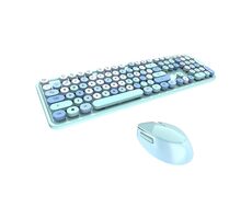 MOFII Sweet 2.4G blau / Kabelloses Tastatur + Maus-Set / US-Layout / 2,4 GHz USB-Dongle / 1600 DPI 