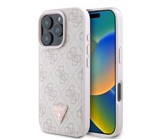 Guess PU 4G Strass Triangle Metal Logo Backcover für Apple iPhone 16 Pro Max Pink