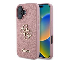 Guess PU FIXED Glitter 4G Metal Logo Backcover für Apple iPhone 16 rosa