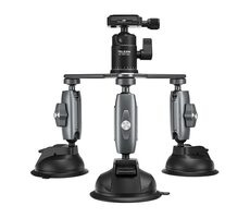 Telesin TE-TSB-001 Dreiarmiger Saugnapfhalter mit Telefonhalter und Action-Kamera