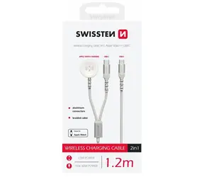Swissten Magnetkabel für Apple Watch und USB-C 1,2m weiß / USB-C / 2in1 / 60W / geflochten