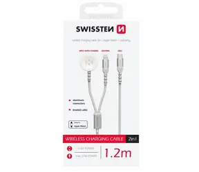 Swissten Magnetkabel für Apple Watch und Lightning 1,2m weiß / USB-C / 2in1 / 60W / geflochten