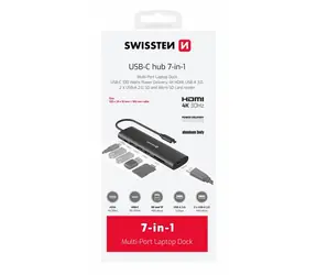 Swissten USB-C HUB 7-IN-1 / USB-C PD / USB 3.0 / 2x USB 2.0 / HDMI / SD / MicroSD / Aluminium