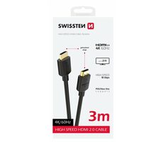 Swissten Kabel HDMI 2.0 (M) - HDMI 2.0 (M) 3M schwarz / 18 Gbit/s / 4K / 60Hz / vergoldete Kontakte