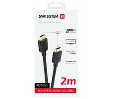 Swissten Kabel HDMI 2.0 (M) - HDMI 2.0 (M) 2m schwarz / 18 Gbit/s / 4K / 60Hz / vergoldete Kontakte