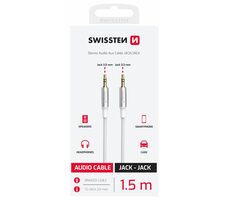 Swissten TEXTILE Verbindungs-Audiokabel Jack 3,5 mm (M) - Jack 3,5 mm (M) 1,5 m weiß
