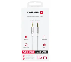 Swissten TEXTILE Verbindungs-Audiokabel Jack 3,5 mm (M) - Jack 3,5 mm (M) 1,5 m weiß