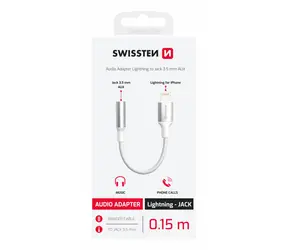Swissten TEXTILE Audio-Adapter Lightning - 3,5-mm-Klinke 0,15 m weiß