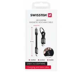 Swissten Magnetisches Schlüsselanhängerkabel USB-C (M) - Lightning 9,7 cm / 15 W