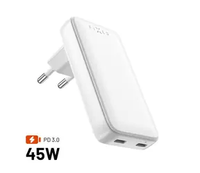 FIXED Slim Netzwerk-GaN-Ladegerät mit 2x USB-C-Ausgang und PD-Unterstützung 45 W weiß