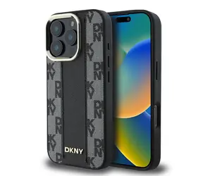 DKNY Magsafe-Rückseite aus PU-Leder mit Karomuster für Apple iPhone 16 Pro, Schwarz