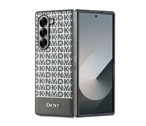 DKNY PU-Leder-Rückseite mit wiederholtem Muster und Streifen auf der Unterseite für Samsung Galaxy Z Flip 6, Braun