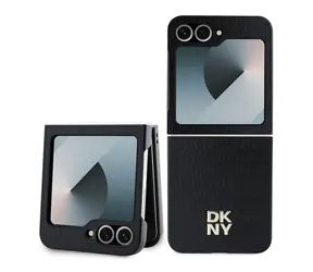 DKNY PU-Leder-Rückseite mit wiederholtem Muster und Logo für Samsung Galaxy Z Flip 6, Schwarz
