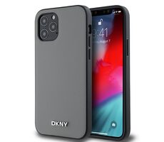 DKNY PU-Leder Silber Metall Logo Magsafe Rückseite für Apple iPhone 12/12 Pro Grau