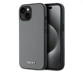 DKNY PU-Leder-Silber-Metall Logo -Magsafe-Rückseite für Apple iPhone 13 grau